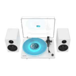Whatplus Vinyl Record Player with LED Ambient Lighting BT-Compatible Turntable with Built-in Speakers & Phono Preamp, Adjustable Counterweight, 33/45 RPM, AT-3600L Cartridge, Hi-Fi Audio System