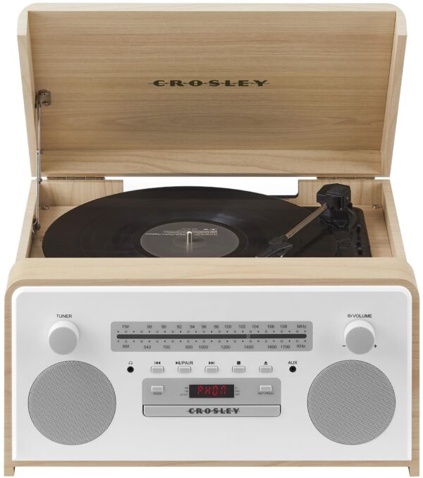 Crosley CR7024A-NA Carter 7-in-1 Bluetooth Vinyl Record Player, 3-Speed Turntable, CD Players, AM/FM Radio, Natural