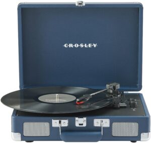 Crosley CR8005F-IB Cruiser Plus Vintage 3-Speed Bluetooth in/Out Suitcase Vinyl Record Player Turntable with Built-in Speakers, Ink Blue