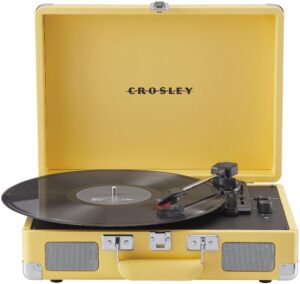 Crosley CR8005F-LY Cruiser Plus Vintage 3-Speed Bluetooth in/Out Suitcase Vinyl Record Player Turntable with Built-in Speakers, Lemon Yellow
