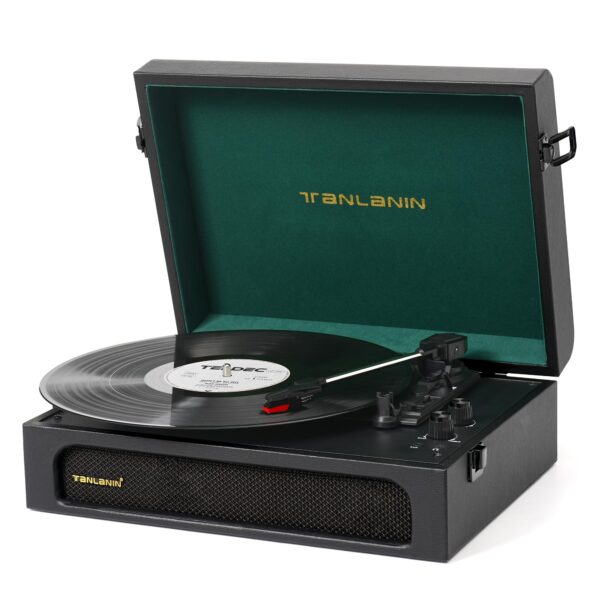 Vintage 3-Speed Bluetooth Record Player with Built-in Speakers, Retro LP Vinyl Player Portable Turntable with USB Recording, Bluetooth Music Playback, RCA/AUX/Headphone Jack, Pink