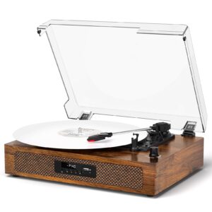 Vinyl Records Player Bluetooth with Bulit-in Speaker Vintage Record Player with USB Recording EQ Mode Support Belt-Driven 3-Speed Turntable AUX-in RCA Out, White