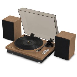 Wohome Vinyl Record Player with 70 Watt External Bookshelf Speakers, High Fidelity System Vintage Turntables for Vinyl Records with Magnetic Cartridge, Bluetooth Playback, RCA line Out and Auto Off