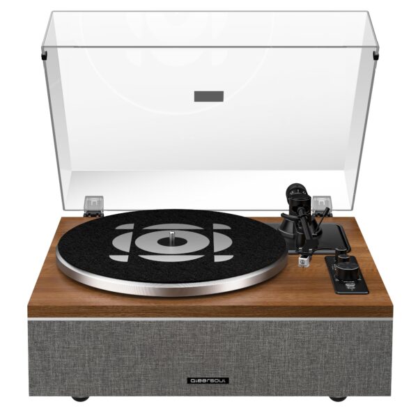 Qlearsoul ONE-S Vinyl Record Player with Bluetooth Input/Output, All-in-one Vintage Turntable Built in Speakers, Phono Preamp & DSP, AT-3600L Cartridge, 33/45 RPM (Black)