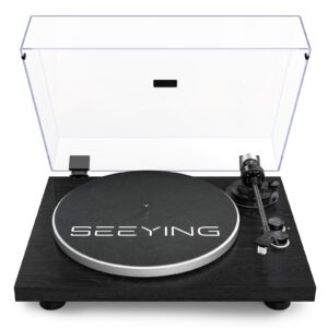 SeeYing Turntable Vinyl Record Player Support Bluetooth Output Phono/Line Switch Pitch Control with Pre-Installed Counterweight & Magnetic Cartridge, Belt Drive 2 Speed