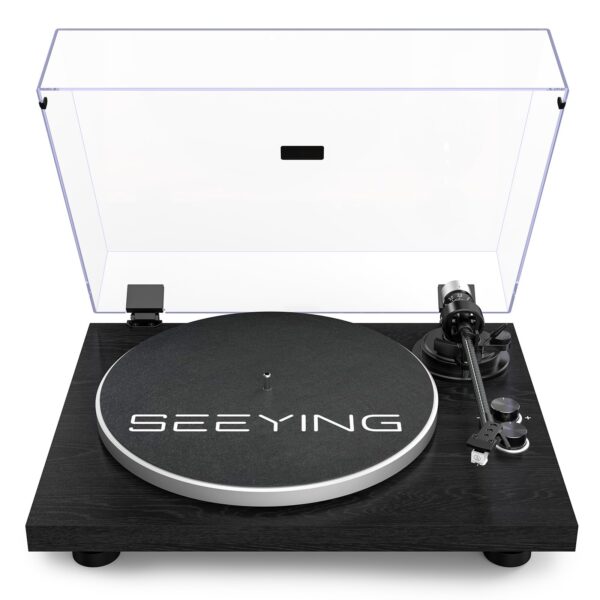 SeeYing Turntable Vinyl Record Player Support Bluetooth Output Phono/Line Switch Pitch Control with Pre-Installed Counterweight & Magnetic Cartridge, Belt Drive 2 Speed
