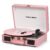 TANLANIN Vinyl Record Player Bluetooth, 3-Speed Turntable Vinyl Player, Portable Suitcase Record Players with USB/TF Recording & Playback, Built-in Speakers, Belt Drive, AUX/RCA/Headphone Jack, Pink