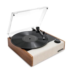 Victrola Eastwood II Record Player with Speakers – Bluetooth 5.1 and Vinyl Stream Technology, Vintage Style 3-Speed Vinyl Player, Audio Technica AT-3600LA Cartridge (Black)