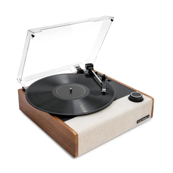 Victrola Eastwood II Record Player with Speakers – Bluetooth 5.1 and Vinyl Stream Technology, Vintage Style 3-Speed Vinyl Player, Audio Technica AT-3600LA Cartridge (Black)