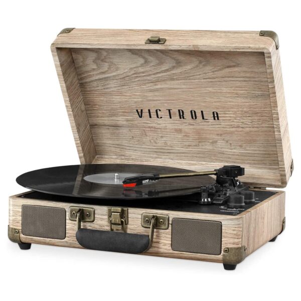 Victrola Journey Bluetooth Portable Suitcase Record Player – with Built-in Speakers, 3 Speed Vinyl Record Player, RCA Out, Headphone Jack (Dark Brown)