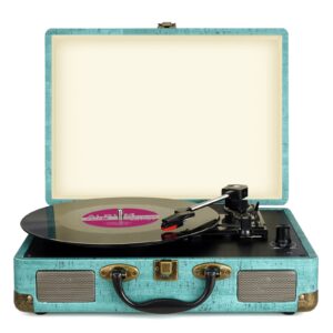 Vinyl Record Player 3-Speed Bluetooth Suitcase Portable Belt-Driven, Supports Bluetooth, RCA Output, 3.5mm aux-in and Headphone Jack and MP3, Mobile Phones Music Playback