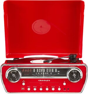 Crosley CR6047A-AB Powel 7-in-1 Bluetooth in/Out Vinyl Record Player with AM/FM Radio, CD Player, and Aux-in, Aqua Blue