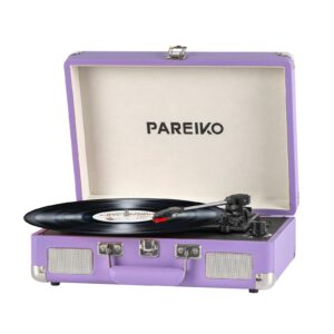 Portable Record Player with 3 Speed Turntable Bluetooth Connectivity Built in 1800mAh Battery Retro Suitcase Design for Vinyl Music Lovers