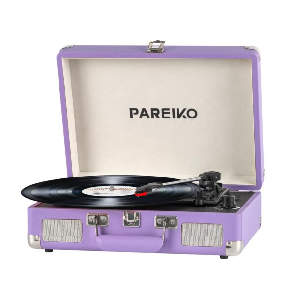 Portable Record Player with 3 Speed Turntable Bluetooth Connectivity Built in 1800mAh Battery Retro Suitcase Design for Vinyl Music Lovers