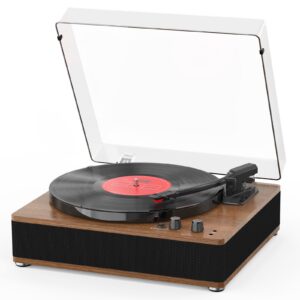 The 3-Speed Vinyl Record Player Sleek Bluetooth Turntable Full-Size Platter with Bluetooth Input/Output, Built-in Speakers, Counterweight & Auto-Stop with RCA/AUX Out, Tan
