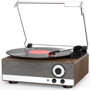 The 7-in-1 Record Player Bluetooth Turntable with Built-in Stereo Speakers, Support Bluetooth in & Out and AM/FM Radio, Belt Drive 3-Speed Turntable with Pitch Control & RCA Line Out & Auto Stop