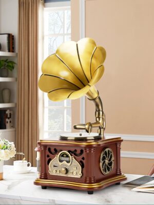 Vintage Record Player Turntable - Retro Bluetooth Vinyl Record Player with USB/AUX, Hi-Fi Stereo Sound, Built-in Speakers - Ideal for Home, Office, Hotel, Christmas & Birthday Gifts (Vintage)