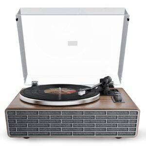 XJ-HOME Vinyl Record Player with Treble/Bass Speakers,Bluetooth HiFi Turntable with Magnetic Cartridge AT-3600L(MM),Phono Preamp,33/45 RPM Belt Drive 2-Speed,AUX in/RCA Out (Walnut 1)