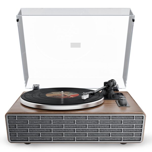 XJ-HOME Vinyl Record Player with Treble/Bass Speakers,Bluetooth HiFi Turntable with Magnetic Cartridge AT-3600L(MM),Phono Preamp,33/45 RPM Belt Drive 2-Speed,AUX in/RCA Out (Walnut 1)