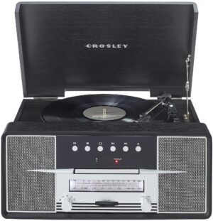 Crosley CR7016A-MA Rhapsody 7-in-1 Bluetooth 3-Speed Vinyl Record Player Turntable CD Player, AM/FM Radio, Mahogany