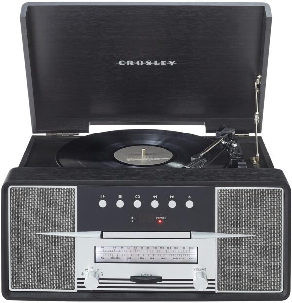 Crosley CR7016A-MA Rhapsody 7-in-1 Bluetooth 3-Speed Vinyl Record Player Turntable CD Player, AM/FM Radio, Mahogany