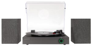 Crosley CR7503A-BK Zane 3-Speed Bluetooth Vinyl Record Player Turntable, with Matching Stereo Speakers and LED Dial, Black