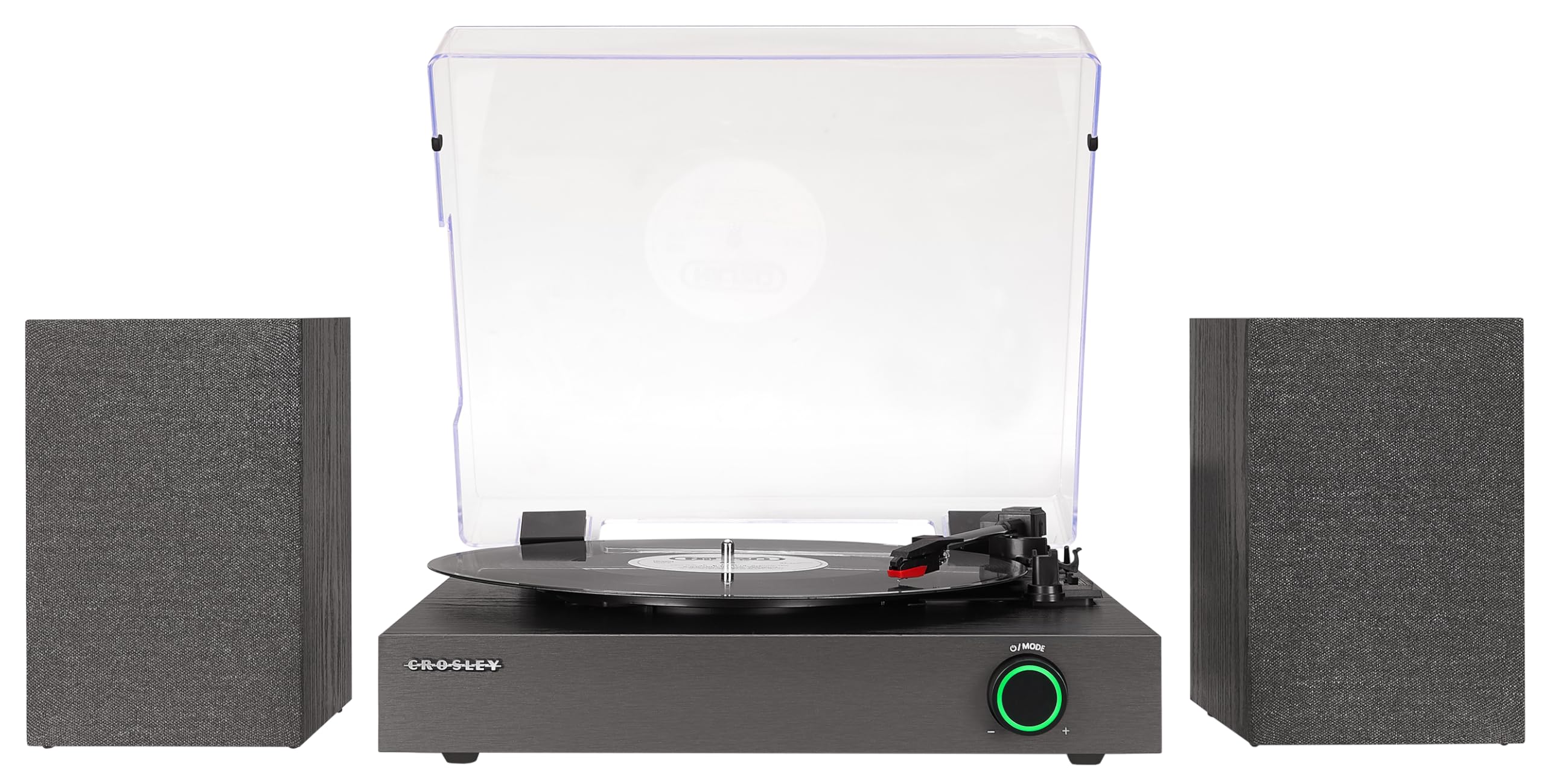 Crosley CR7503A-BK Zane 3-Speed Bluetooth Vinyl Record Player Turntable, with Matching Stereo Speakers and LED Dial, Black
