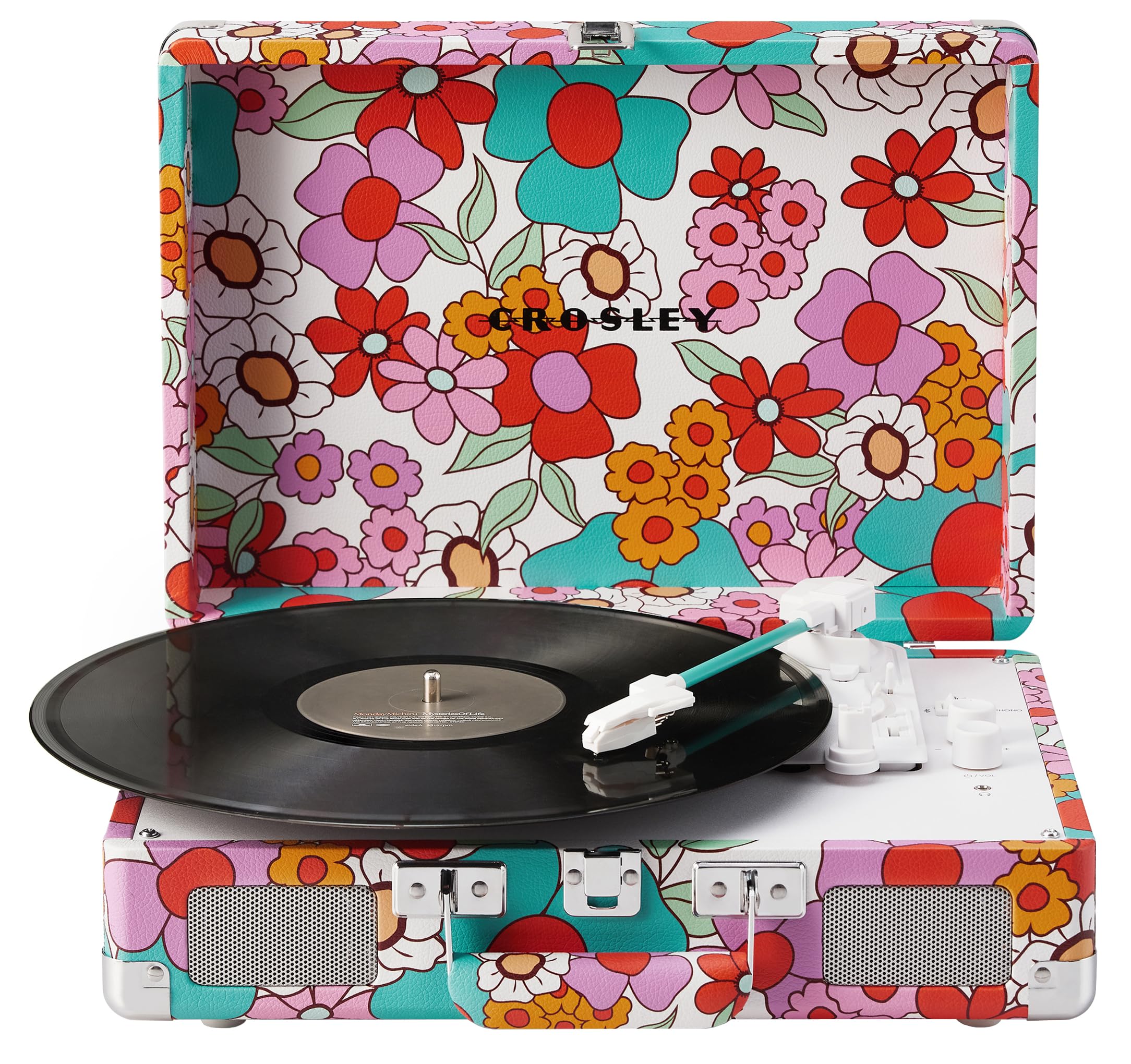 Crosley CR8005F-GF Cruiser Plus Vintage 3-Speed Bluetooth in/Out Suitcase Vinyl Record Player Turntable with Built-in Speakers, Groovy Floral