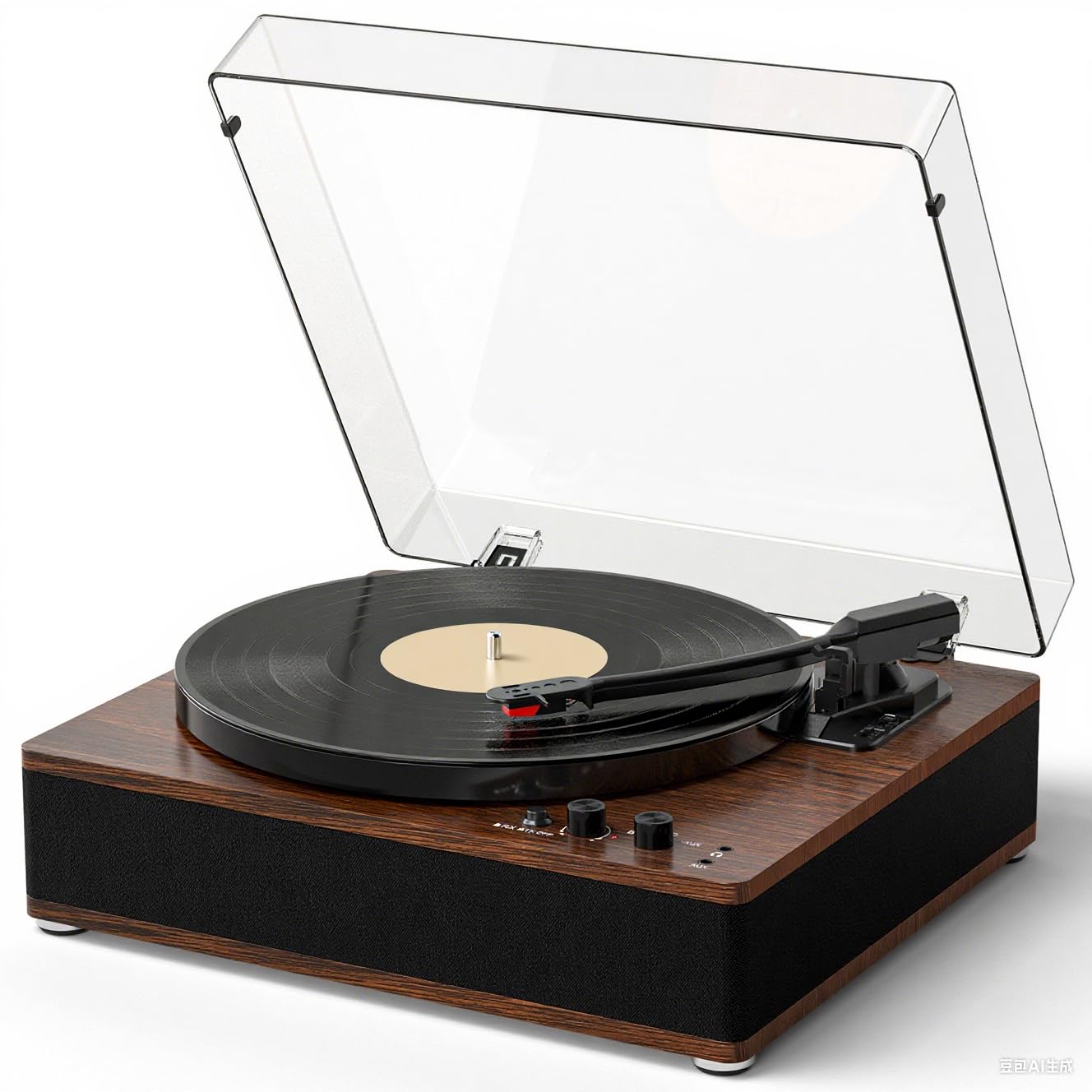 Full-Size Vintage Vinyl Record Player, 3-Speed Turntable with Counterweight, Bluetooth Input & Output, Built-in Stereo Speakers, Supports AUX/RCA/Headphone Jacks, LP Player Walnut Brown