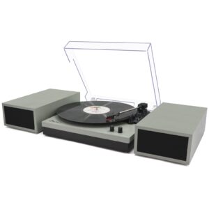 LP&No.1 Record Player with Stereo Bookshelf Speakers, Vintage 3-Speed Belt Drive Turntable, Wireless Input, RCA Output, Auto Stop Function | Green