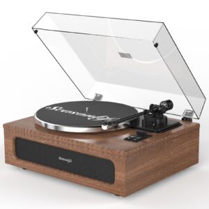 Record Player Turntable for Vinyl Records Built-in 4 Stereo Speakers All in 1 Vinyl Player Belt Drive Turn Table MM Cartridge ATN-3600L Stylus 33 45 Speed BT Wireless High Fidelity Classic Brown
