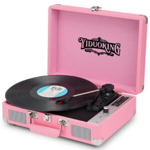 Record Player, Vinyl Record Player with Stereo Speakers,All-in-one Turntable, 3-Speed Bluetooth Record Player, Supports USB/SD Recording/Playback, AUX Input, RCA Output, Headphone Jack, Pink
