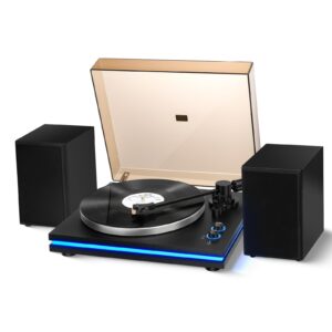 Vangoa Record Player，Split-Design Turntable with Speakers with Light，20W*2 External Speakers High Fidelity Turntables for Vinyl Player with Magnetic Cartridge AT-3600l, Belt Drive 2-Speed
