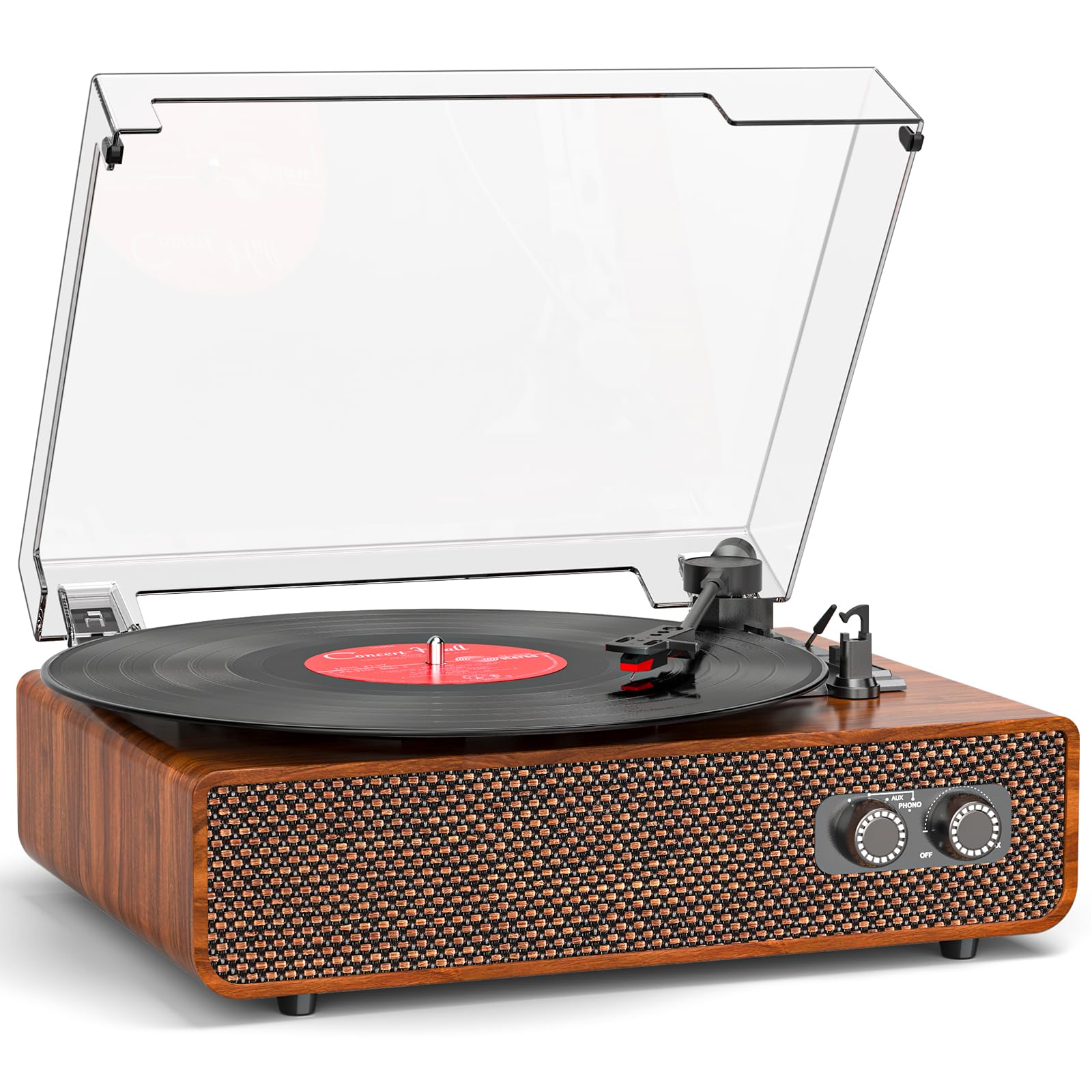 Vinyl Record Player 3-Speed Vintage Record Player with Upgraded Speakers | Bluetooth, Adjustable Counterweight | RCA Outpt AUX Input | Light Brown Wood LP Turntable