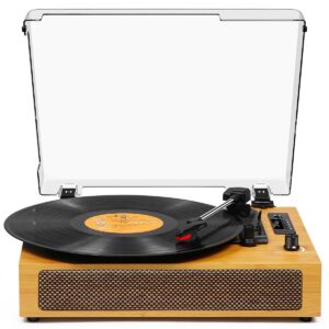 Vinyl Record Player Vintage Bluetooth Turntable for Vinyl with Built-in Speakers, 3 Speeds Belt-Driven Portable Retro Record Player for Entertainment and Home Decoration, Yellow