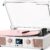 Vinyl Record Player with Built-in Speakers, Vintage 3-Speed Bluetooth Turntable with USB Recording, LCD Display, Clock, RCA/Headphone/AUX Jacks, Belt-Driven LP Player, White Rose Gold