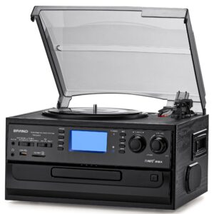 ORCC 10-in-1 Bluetooth Turntable Record Player with Built-in Speaker, Vinyl Turntable CD Cassette and FM/AM Radio Combo, AUX in RCA Out USB MP3 Recording Headphone Jack Compact
