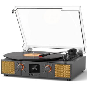 VICTRESS Bluetooth Vinyl Record Player with Built-in Speakers, 3-Speed Belt-Driven Turntable for Vinyls Record, FM Radio, USB Recording, Auto Stop,RCA/AUX/Headphone Jack, Vintage Vinyl Player for Home