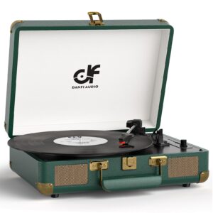 Vinyl Record Player 3-Speed Bluetooth Suitcase Turntable with Built-in Stereo Speakers, USB Recording, Portable Belt-Driven LP Player with RCA AUX Headphone Jack, Auto Stop, Hot Pink