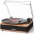 Vinyl Record Player Bluetooth Turntable with Built in Stereo Speakers Belt Drive 3 Speeds Vintage Turntables for Vinyl Records Support RCA Output, Aux in, Auto Stop, Walnut
