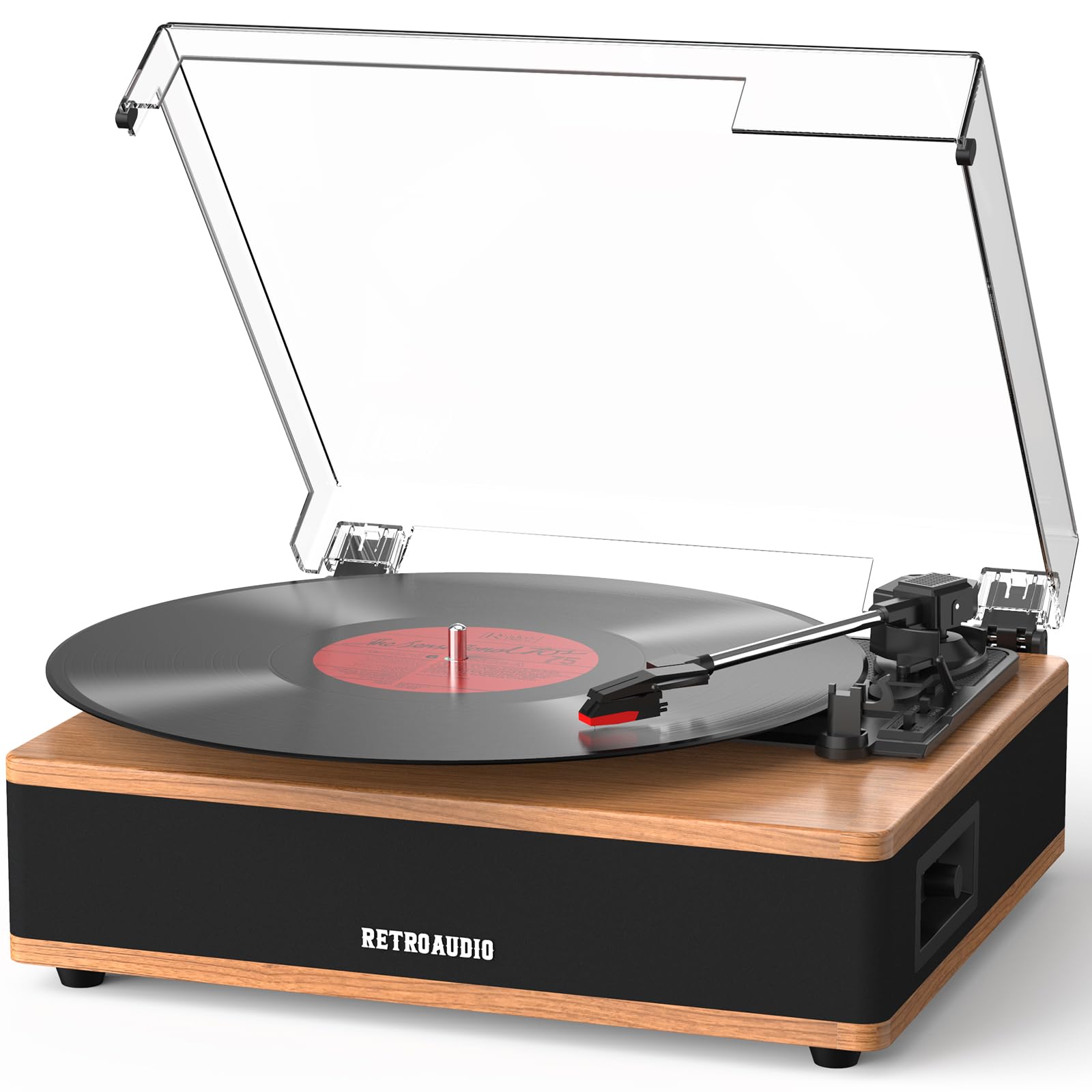 Vinyl Record Player Bluetooth Turntable with Built in Stereo Speakers Belt Drive 3 Speeds Vintage Turntables for Vinyl Records Support RCA Output, Aux in, Auto Stop, Walnut