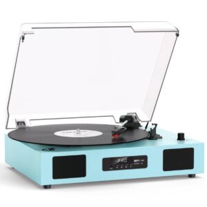 Vinyl Record Player Bluetooth Turntable with Built-in Two Speakers USB Recording Belt Drive 3 Speeds Turntables for Vinyl Records Support AUX RCA Output, LED Display, Blue