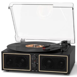 TANLANIN Vinyl Record Player Bluetooth Turntable, 3-Speed LP Player with Speakers, Retro Record Player for Vinyl Records, AUX RCA Output, PC Recording, Headphone Jack, Classic Vintage Music System