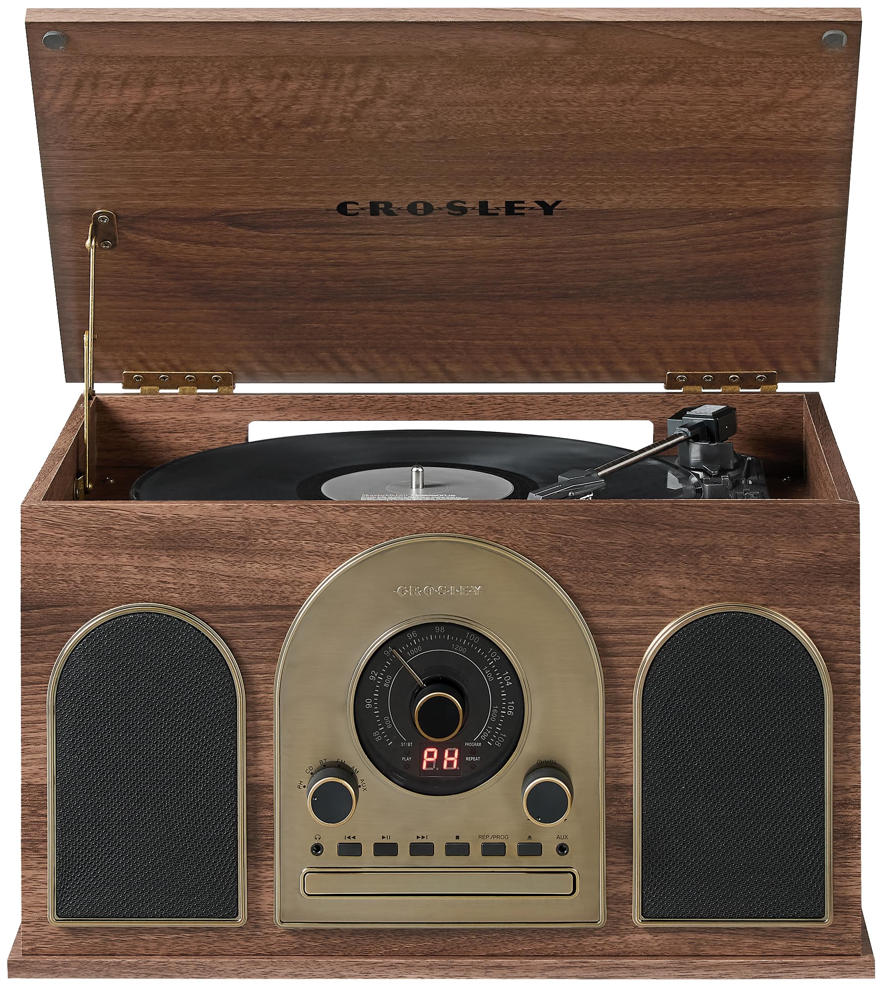 Crosley CR7025A-WA Hayes 8-in-1 Bluetooth Vinyl Record Player, 3-Speed ...