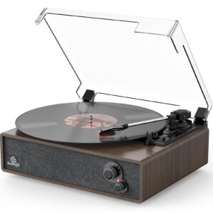 Vinyl Record Player Built-in Stereo Speakers Vintage Turntable for Vinyl Records LP Phonograph Belt Drive 3 Speed 3 Size Wireless Input RCA Output Auto Stop Tone Adjustment Wooden Retro Walnut Brown