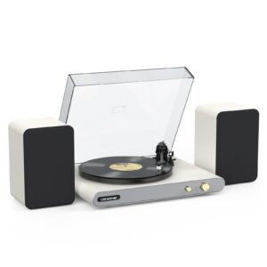 Vinyl Record Player with 40W Bookshelf Speakers and Dual Bluetooth,Hi-fi System Turntable with USB Record,Built-in Phono Preamp, Counterweight, Pitch and AT-3600L,PU Leather Black