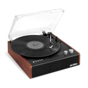 Victrola Brighton – Bluetooth Record Player – 3-Speed Turntable, Premium Ceramic Stylus, Vinyl Stream for Wireless Streaming, Built-in Speakers, RCA and Headphone Outputs (Black)