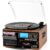 Vinyl Record Player Built-in Speakers 10 in 1 Vintage Turntable with CD Cassette Tape AM FM Radio Function 3 Speed BT Input Output LP Player Support USB SD AUX RCA Playback Auto Stop Retro Wood Black