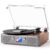 Bluetooth Record Player with Built-in Speakers, USB to PC Recording, 3-Speed Belt-Drive Vintage Turntable with AUX/RCA Output, Brown Wood Grain Retro Vinyl Player for Home Entertainment Gift
