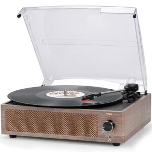Vintage Record Player with Speakers Turntable for Vinyl Records Belt-Driven Turntable 3-Speed 3 Size Wireless Playback Headphone AUX-in RCA Line LP Vinyl Players Auto Stop Wood Grey